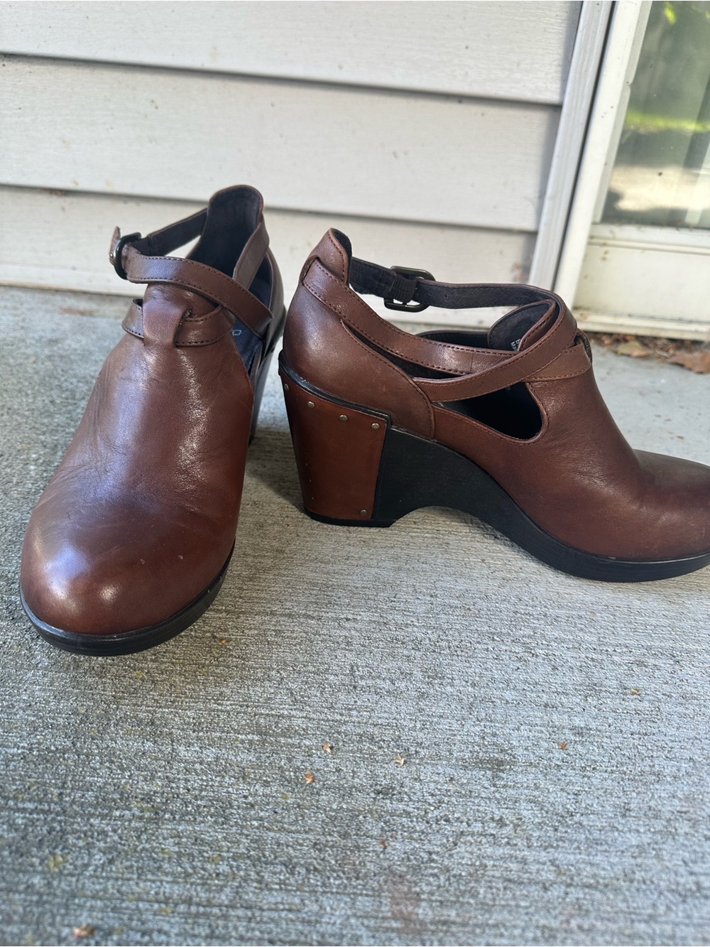 Dansko Brown Leather Mary Jane Clog with Ankle Strap - Picture 2 of 6